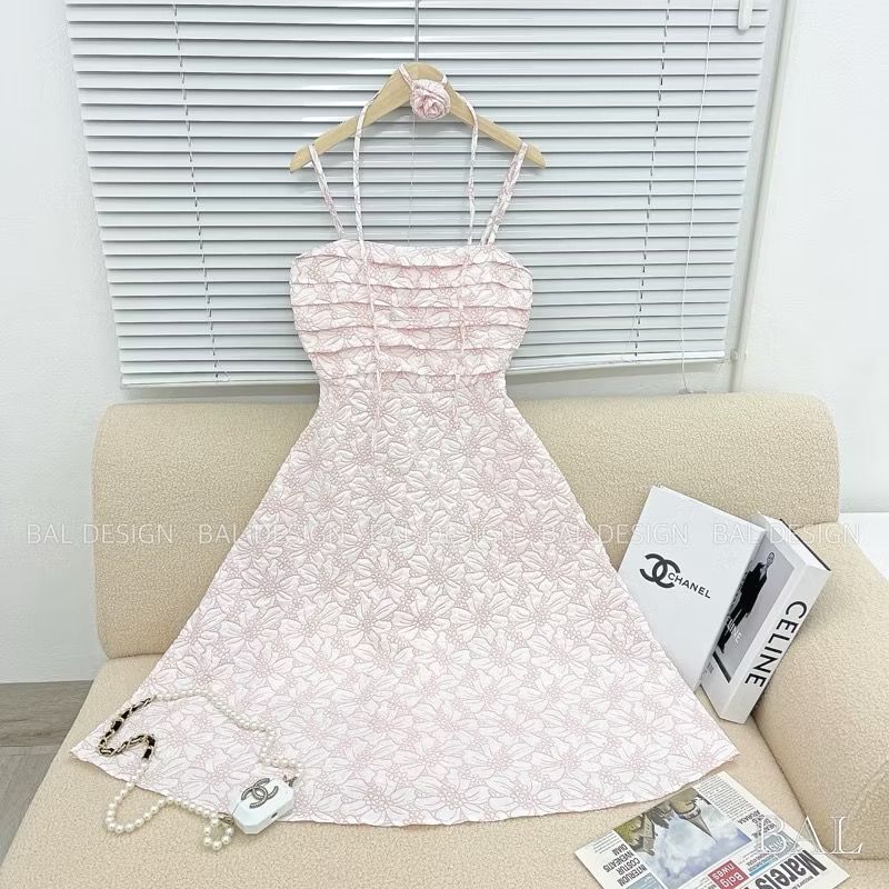 ĐẦM HOA XỐP XẾP LY NGỰC 2 DÂY DÁNG DÀI BO CHUN LƯNG