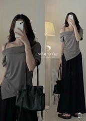 ÁO THUN KIỂU VẠT NHỌN RÚT EO LỆCH VAI CÓ DÂY