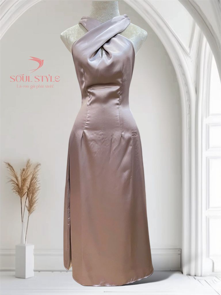 ĐẦM LỤA TIỆC CỔ CHÉO HỞ LƯNG SANG TRỌNG