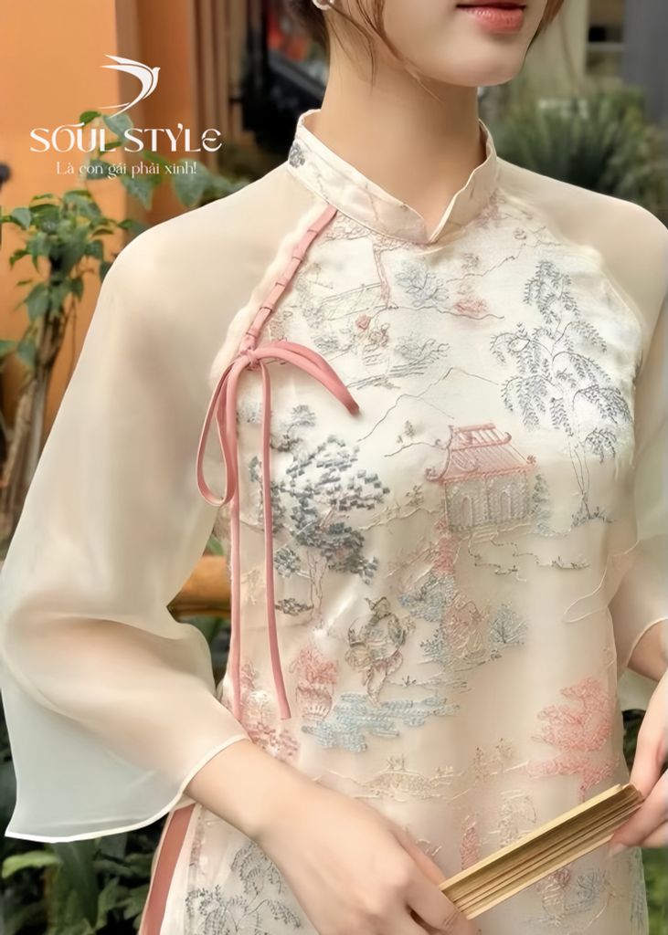 SET ÁO DÀI CÁCH TÂN VOAN TƠ THÊU CUNG ĐÌNH