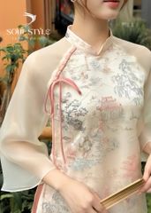 SET ÁO DÀI CÁCH TÂN VOAN TƠ THÊU CUNG ĐÌNH