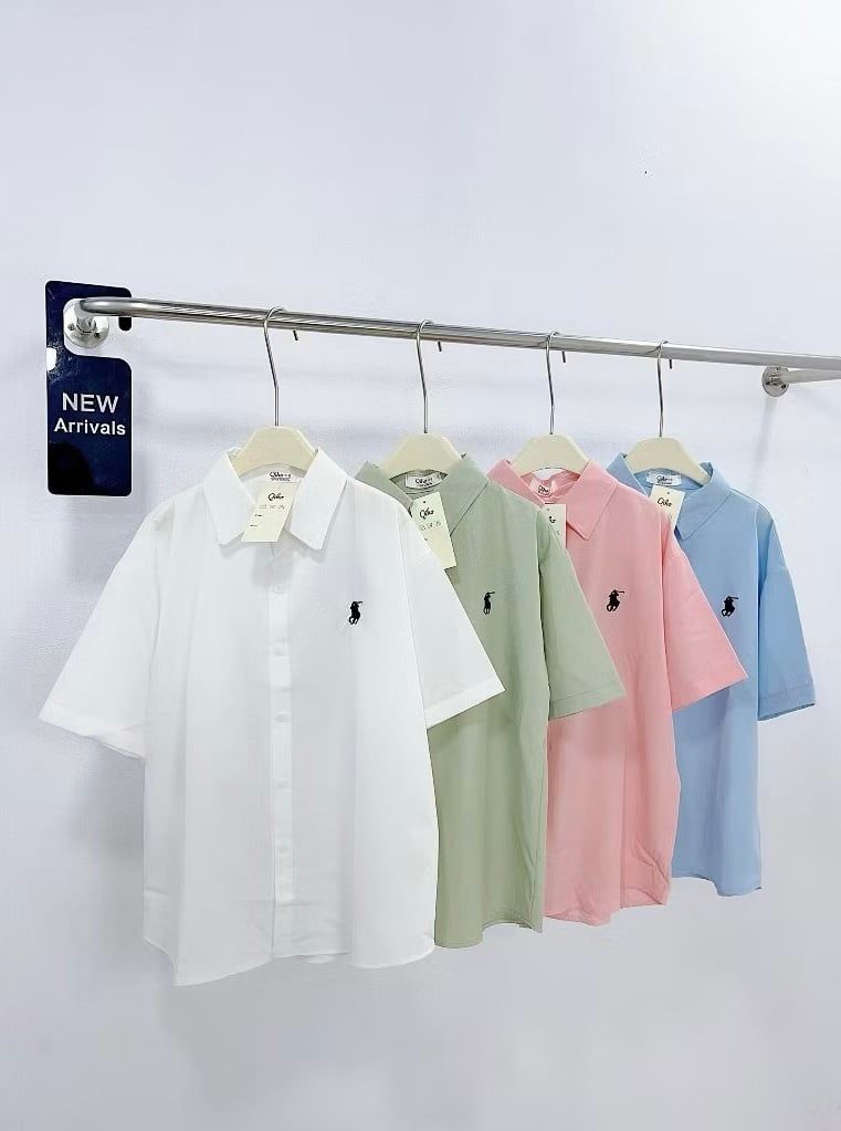 ÁO SƠ MI LỤA CÁT NGẮN TAY THÊU NGỰA NGỰC TRÁI