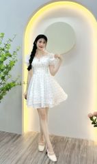 ĐẦM VOAN TƠ XOÈ HOA NHÍ NGẮN