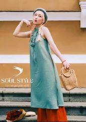 SET ÁO DÀI CỔ YẾM CÁCH TÂN CHẤT ĐŨI PHỐI BÈO NGỰC