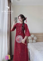SET ÁO DÀI THÊU HOA HỒNG CHÌM