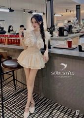 SET VOAN TƠ CỔ V ĐÍNH HOẠ TIẾT BẠC KÈM CHÂN VÁY TẦNG BO CHUN