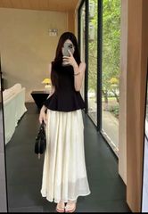 SET ÁO ĐUÔI CÁ ĐÍNH NGỌC TRAI CỔ KÈM CHÂN VÁY VOAN TƠ MIDI