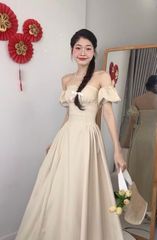 ĐẦM CÚP NGỰC THON EO DÁNG XOÈ DÀI TAY RỜI