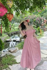 ĐẦM CÚP NGỰC THON EO DÁNG XOÈ DÀI TAY RỜI