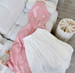 SET ÁO DÀI CÁCH TÂN CỔ YẾM KÈM QUẦN ỐNG RỘNG CỰC ĐẸP