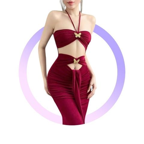 (NT) [3 TAG BƯỚM] ĐẦM THUN BODY CUP NGỰC CỘT CỔ KHOÉT HỞ SEXY