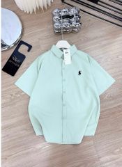 ÁO SƠ MI LỤA CÁT NGẮN TAY THÊU NGỰA NGỰC TRÁI