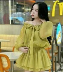ÁO VOAN TRỄ VAI CỘT NƠ CỔ TAY PHỒNG