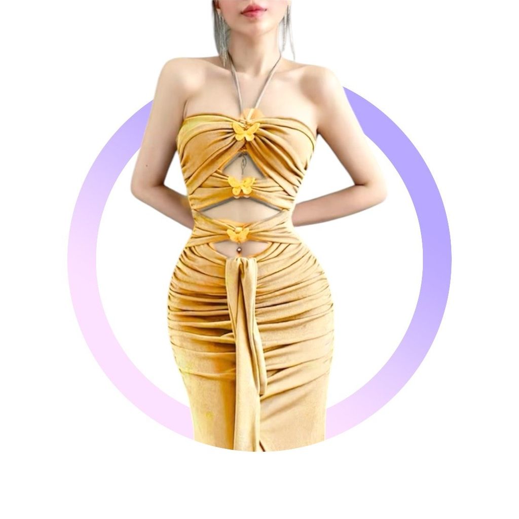 (NT) [3 TAG BƯỚM] ĐẦM THUN BODY CUP NGỰC CỘT CỔ KHOÉT HỞ SEXY