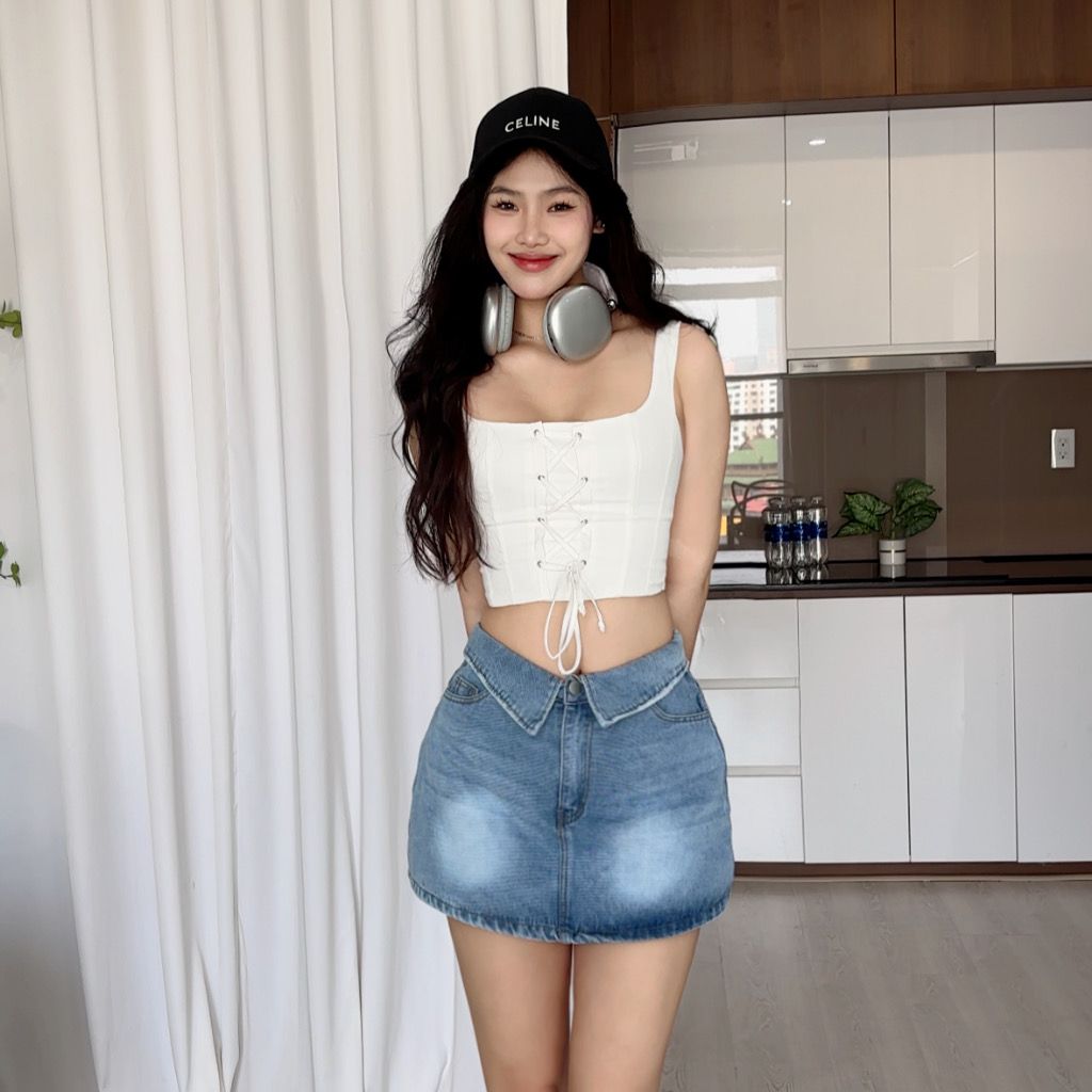 CHÂN VÁY JEAN XOÈ BẺ LƯNG