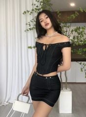 SET JEAN ÁO BẸT VAI KÈM CHÂN VÁY NGẮN