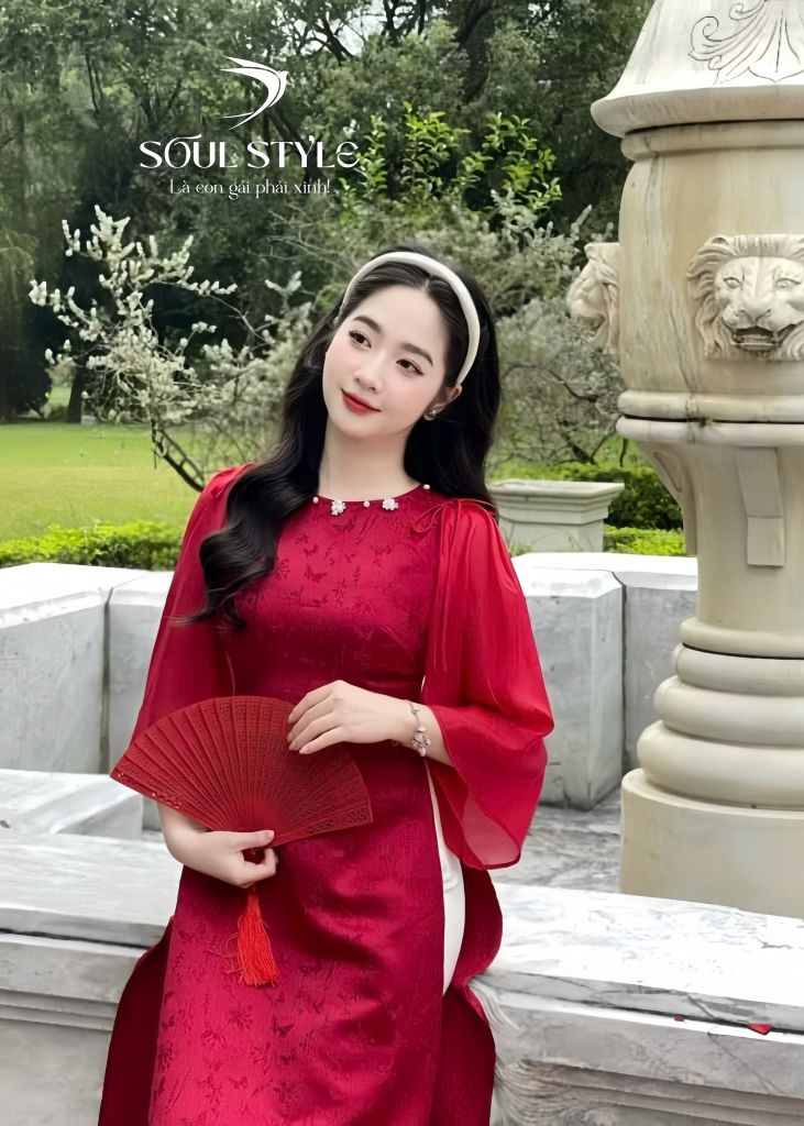 SET ÁO DÀI GẤM PHỐI TAY VOAN XOÈ