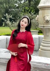 SET ÁO DÀI GẤM PHỐI TAY VOAN XOÈ