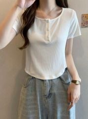 (NT) ÁO THUN GÂN BASIC CỔ VUÔNG VẠT BẦU ÔM EO
