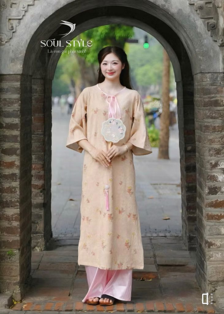 SET ÁO DÀI NHUNG TĂM HOA NHÍ