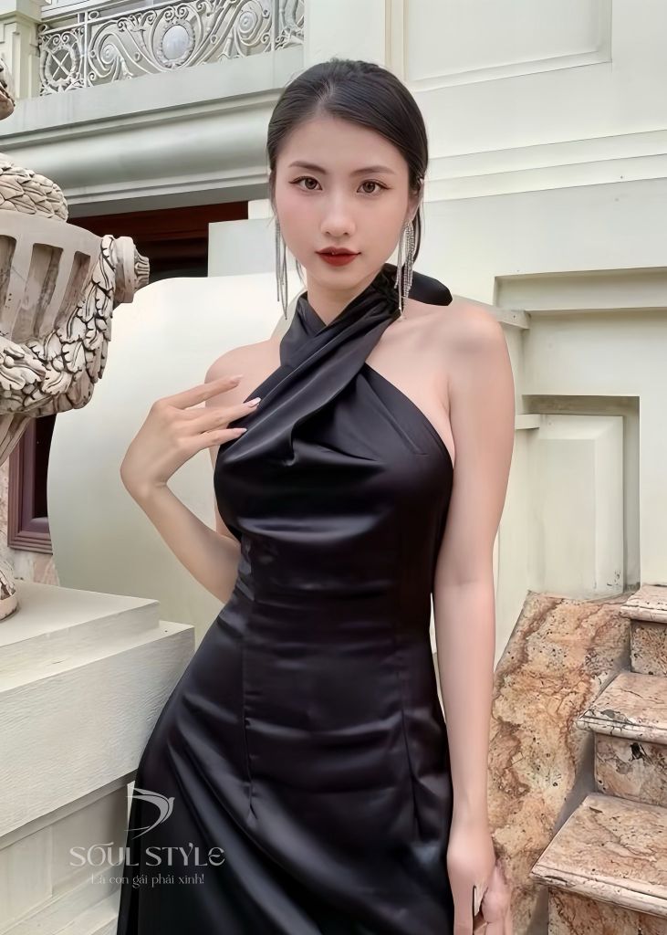 ĐẦM LỤA TIỆC CỔ CHÉO HỞ LƯNG SANG TRỌNG