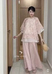 SET CÁCH TÂN ÁO VOAN TƠ HOA NHÍ CÁT TƯỜNG KÈM QUẦN LỤA