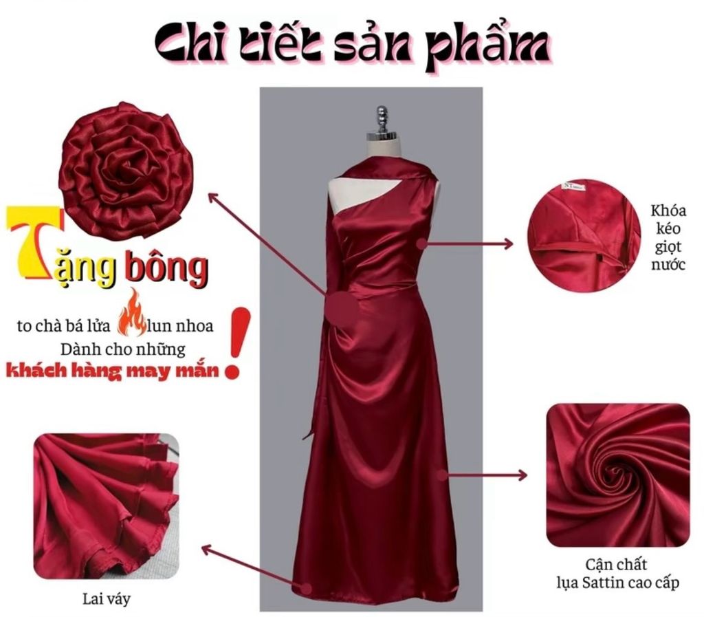 (NT) ĐẦM LỤA SATIN LỆCH VAI KÈM DÂY CỔ NHÚN EO