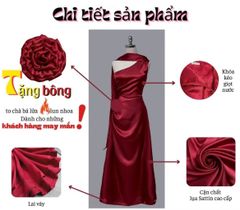 (NT) ĐẦM LỤA SATIN LỆCH VAI KÈM DÂY CỔ NHÚN EO