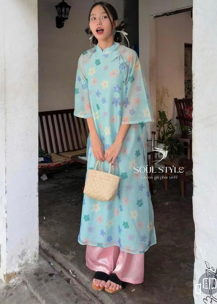 SET ÁO DÀI CÁCH TÂN VOAN TƠ LỤC MAI PHỐI NƠ