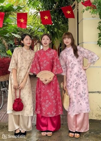 SET ÁO DÀI CÁCH TÂN VOAN TƠ 4 TÀ HỌA TIẾT HOA D.BỤT TAY LOE BUỘC NƠ