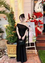 ĐẦM TIỆC PHI LỤA BÓNG DÁNG DÀI BẸT VAI CỘT NƠ LỆCH VAI