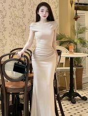 (NT) ĐẦM BODY DÀI XOẮN VAI LỆCH ĐUÔI CÁ NHÚN EO CHE KHUYẾT ĐIỂM