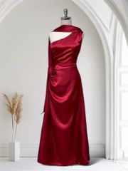 (NT) ĐẦM LỤA SATIN LỆCH VAI KÈM DÂY CỔ NHÚN EO