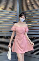 FREESIZE ĐẦM LỤA RÚT EO BẸT VAI NGẮN