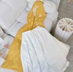 SET ÁO DÀI CÁCH TÂN CỔ YẾM KÈM QUẦN ỐNG RỘNG CỰC ĐẸP