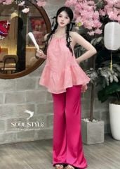 SET ÁO YẾM THÊU HOA HỒNG CHÌM PHỐI QUẦN DÀI TRẮNG