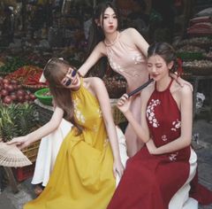 SET ÁO DÀI CÁCH TÂN CỔ YẾM KÈM QUẦN ỐNG RỘNG CỰC ĐẸP