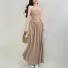 ĐẦM CÚP THUN NHÚN XẾP LY NGỰC DÁNG DÀI