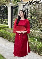 SET ÁO DÀI GẤM PHỐI TAY VOAN XOÈ