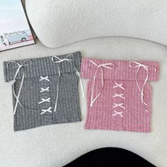 ÁO LEN CROPTOP BẸT VAI ĐÍNH NƠ