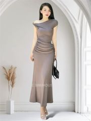 (NT) ĐẦM BODY DÀI XOẮN VAI LỆCH ĐUÔI CÁ NHÚN EO CHE KHUYẾT ĐIỂM