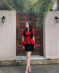 SET ÁO PEPLUM ĐỎ KÈM CHÂN VÁY REN