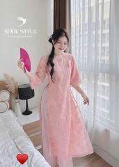 SET ÁO DÀI THÊU HOA HỒNG CHÌM