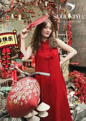 SET ÁO DÀI CỔ YẾM CÁCH TÂN CHẤT ĐŨI PHỐI BÈO NGỰC