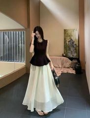 SET ÁO ĐUÔI CÁ ĐÍNH NGỌC TRAI CỔ KÈM CHÂN VÁY VOAN TƠ MIDI