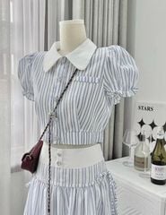 SET SỌC CARO XANH DƯƠNG ÁO SƠ MI KÈM CHÂN VÁY DÀI