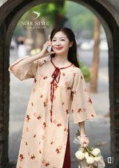 SET ÁO DÀI NHUNG TĂM HOA NHÍ