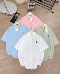 ÁO SƠ MI LỤA CÁT NGẮN TAY THÊU NGỰA NGỰC TRÁI