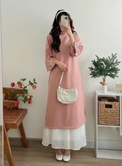 SET ÁO DÀI NHUNG THÊU HOA CỔ VÀ TAY KÈM CHÂN VÁY VOAN TƠ