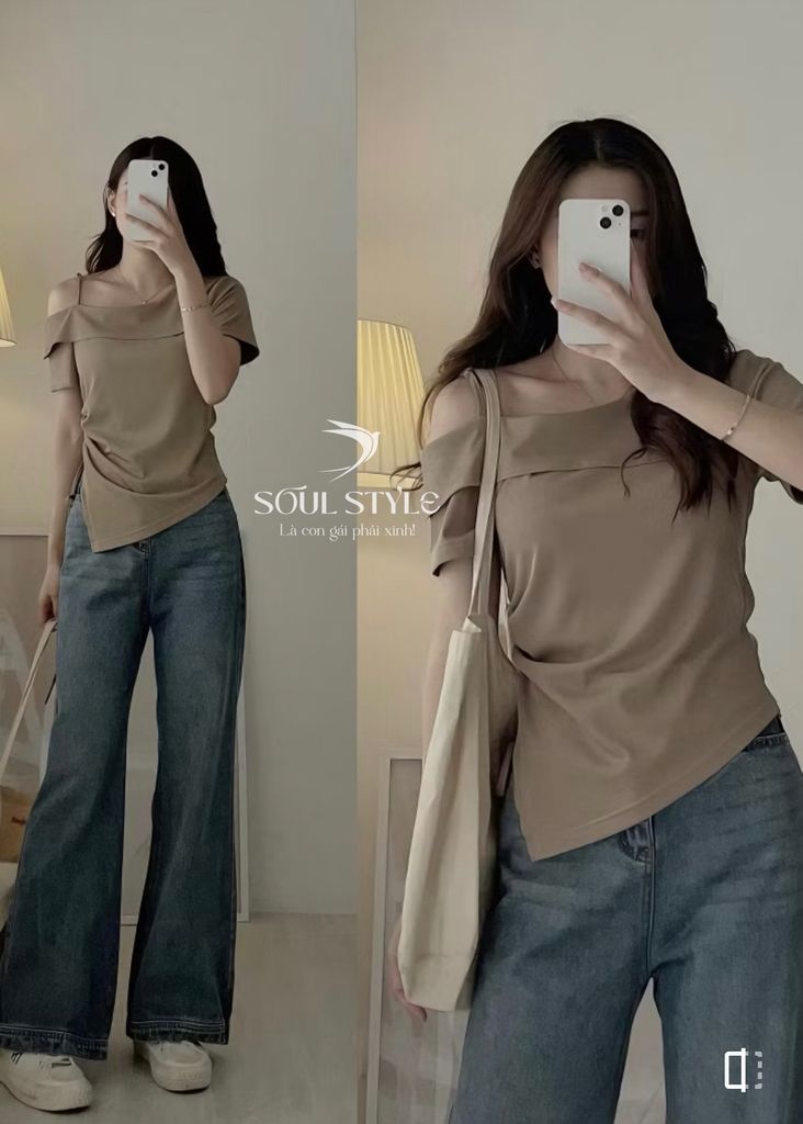 ÁO THUN KIỂU VẠT NHỌN RÚT EO LỆCH VAI CÓ DÂY